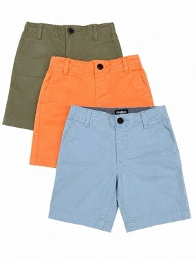 OshKosh Boys 3 Pair Chino Cotton Shorts - Blue, Coral and Olive.       Size 5/5A